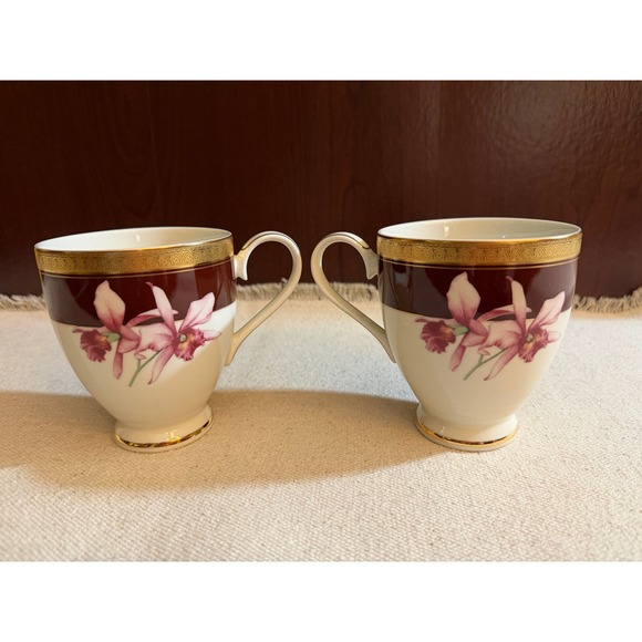Mikasa Other - Mikasa Orchid Royal Fine China Tea Cup Set of 2 Burgundy Gold Floral